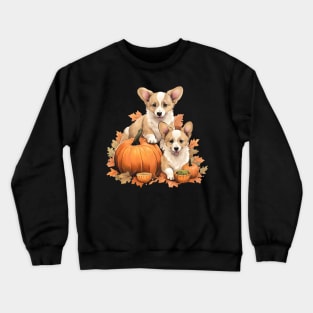 Cute Corgi Pumpkin Autumn Leaves Happy Thanksgiving Crewneck Sweatshirt